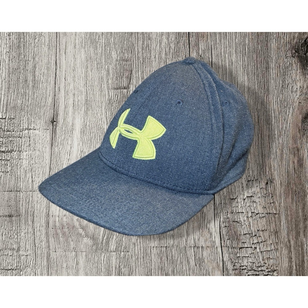 Under Armour Hat Cap Fitted Blue Yellow Logo Men's Size M/L Golf